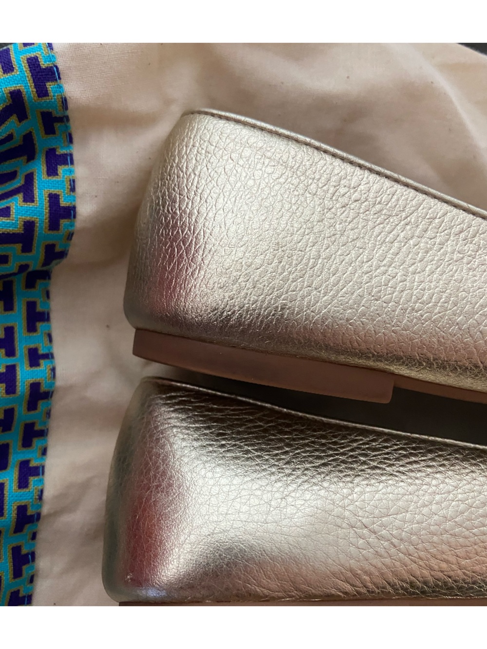 Tory Burch Metallic Gold Logo Ballet Flats - Picture 10 of 12